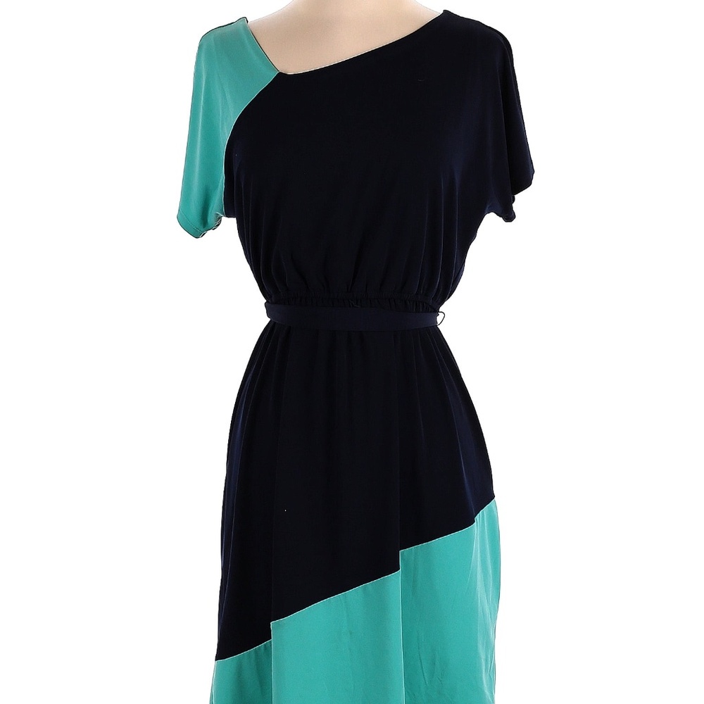 Colorblock Navy Teal dress - short sleeves